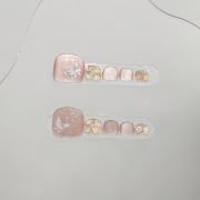 Wujasmine Press on nails Handmade original wearable nails, pink toenail patches, fair-skinned with rhinestones and butterfly designs in summer, new style