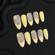 Wujasmine Press on nails fake nails-Light Yellow Daisy 🌼