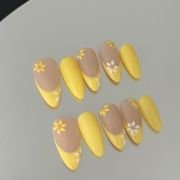 Wujasmine Press on nails fake nails-Light Yellow Daisy 🌼