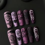 Wujasmine Press on nails Purple Halloween