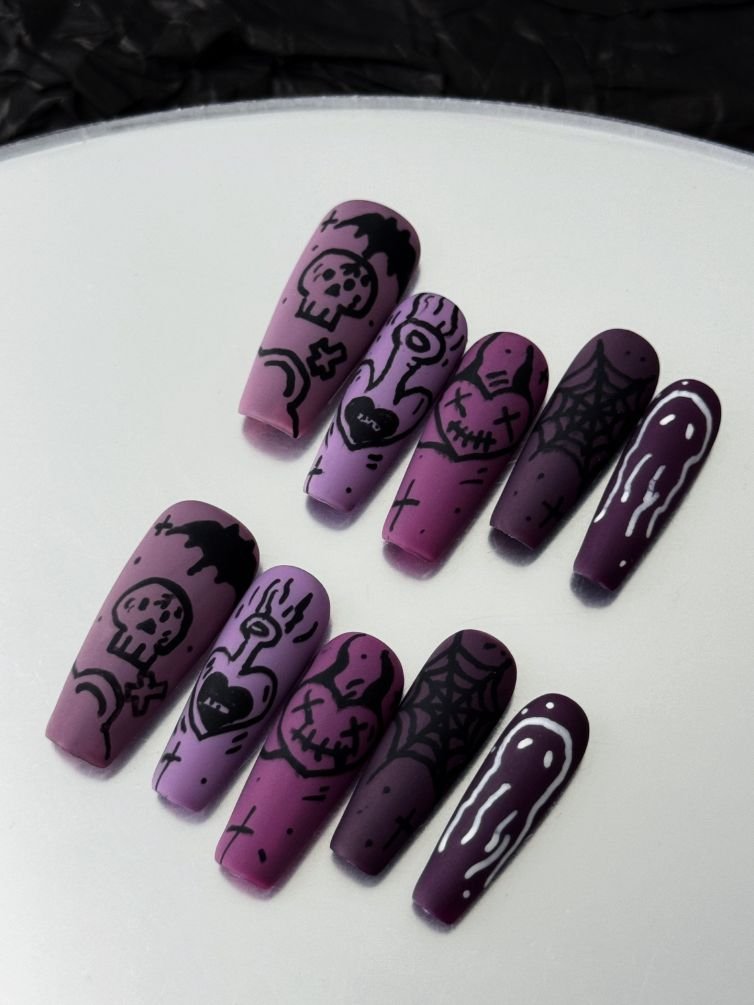 Wujasmine Press on nails Purple Halloween