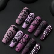 Wujasmine Press on nails Purple Halloween