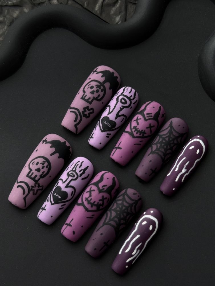 Wujasmine Press on nails Purple Halloween