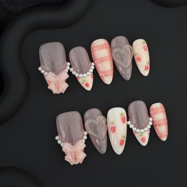 Wujasmine Press on nails fake nails -Strawberry Cheese  🍓🧀