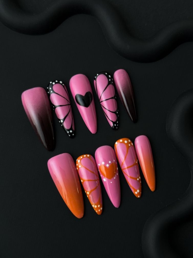 Wujasmine Press on nails Pink Butterfly