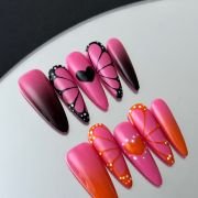 Wujasmine Press on nails Pink Butterfly